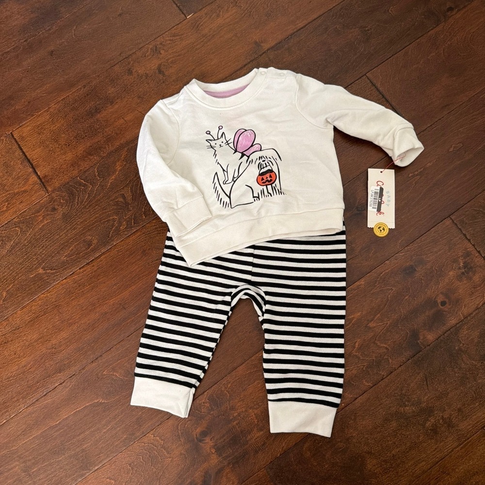 Cat & Jack 18 M Halloween Sweatshirt and Striped Jogger Set  Cat Dog Trick